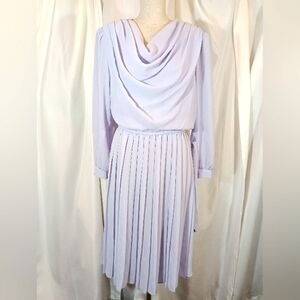 Lisa Michaels Vintage Long Sleeve Dress Lavender Swagged, Pleats,Elastic Waist,L